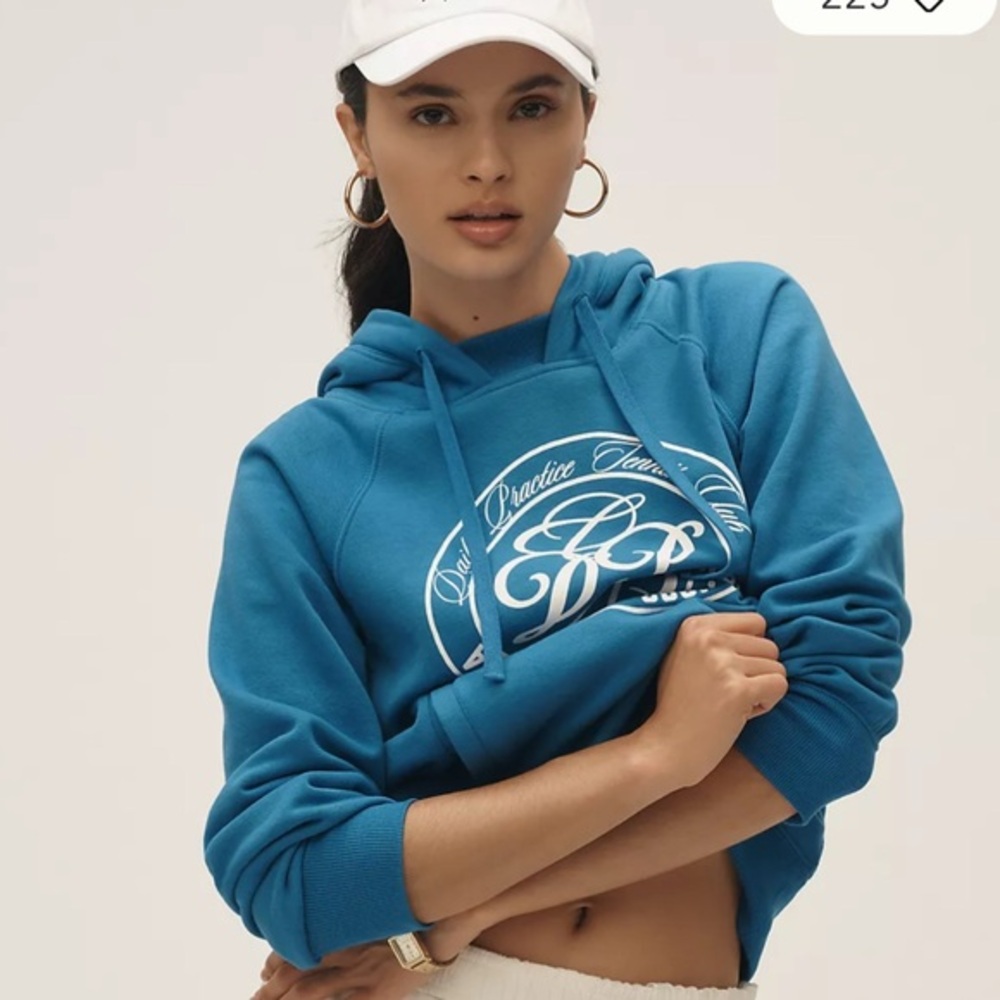 Anthropologie Daily Practice | bright blue graphic hoodie sweatshirt small NWT